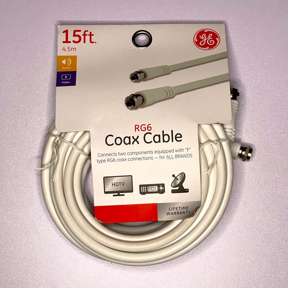 GE 15 ft/4.5 m NEW white coaxial cable